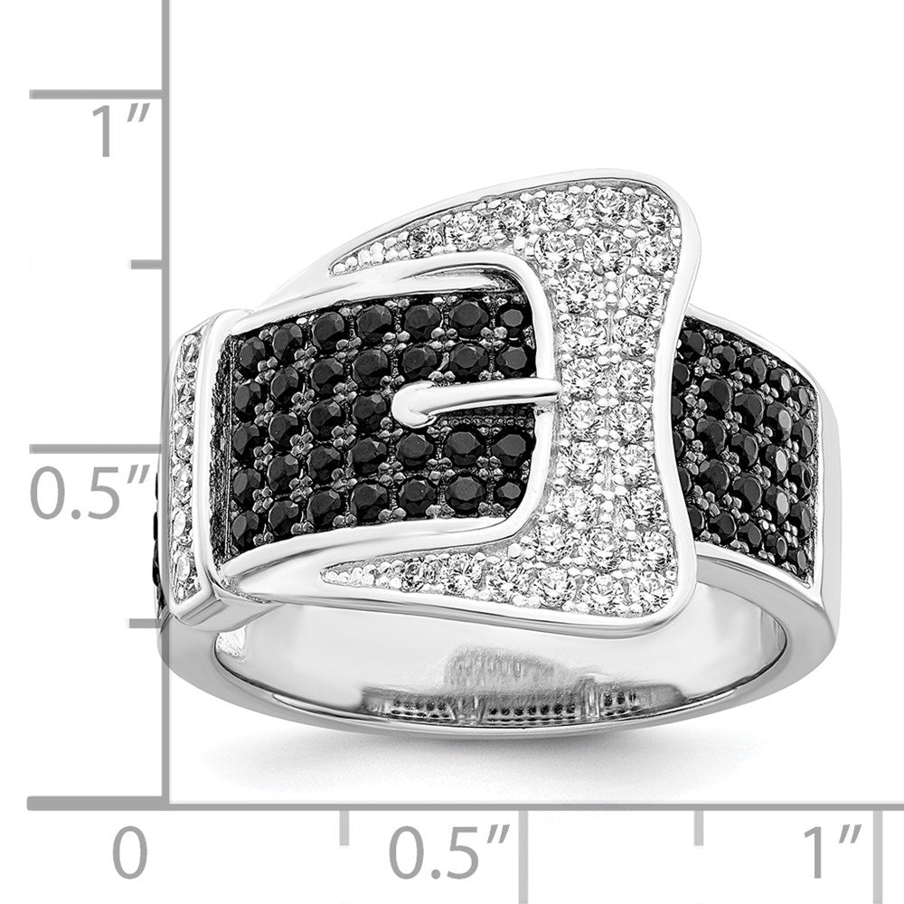 Brilliant Embers Sterling Silver Rhodium-plated 109 Stone Micro PavÇ Black and White CZ Buckle Ring