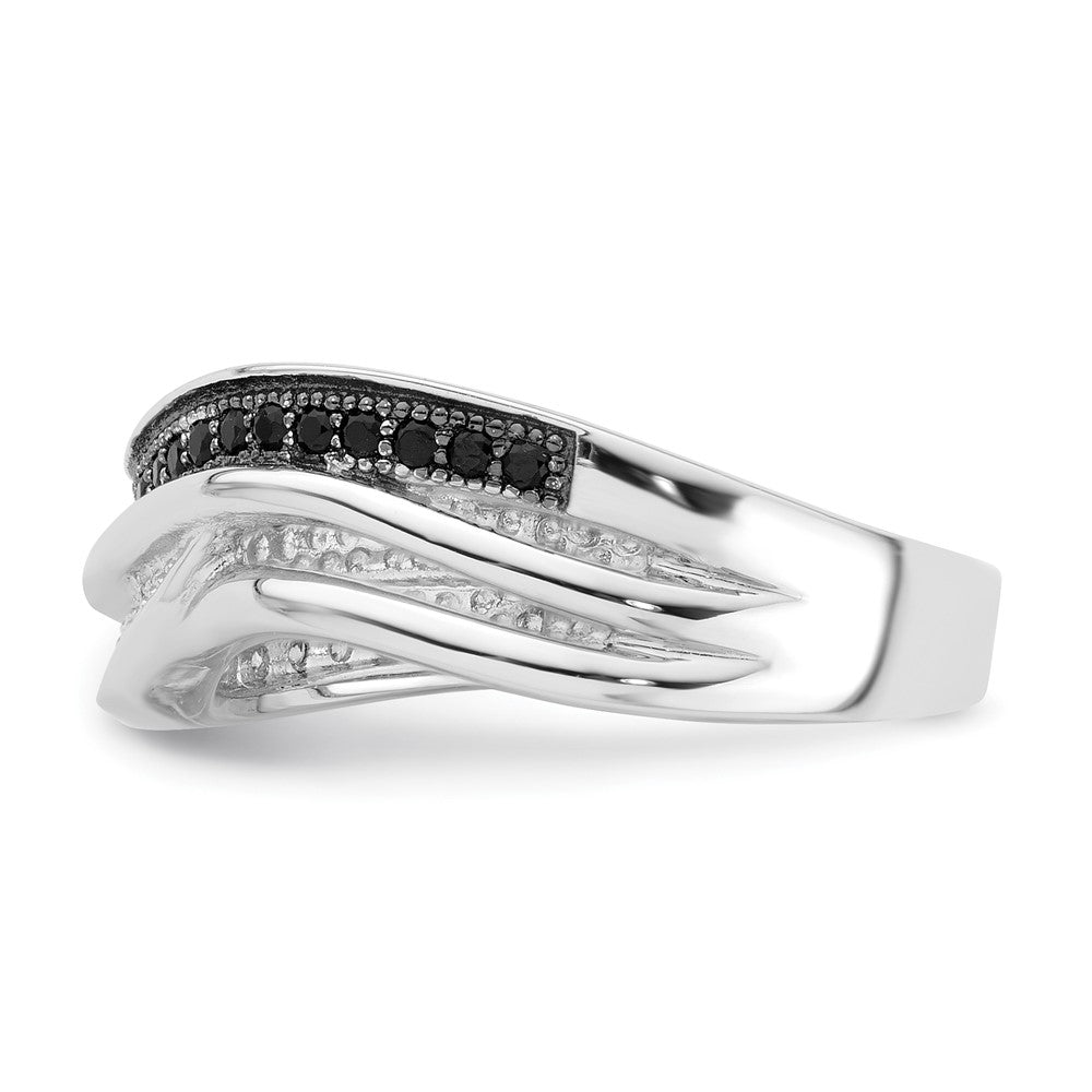 Sterling Silver Black & Clear CZ True Fire Curved Design Ring