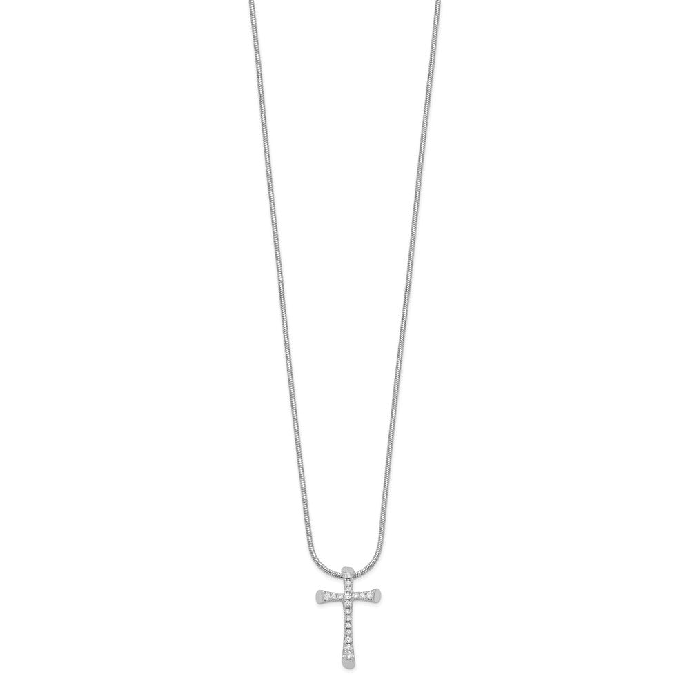 Brilliant Embers Sterling Silver Rhodium-plated 18 Stone 18 inch Micro PavÇ CZ Cross Necklace with 2 Inch Extender