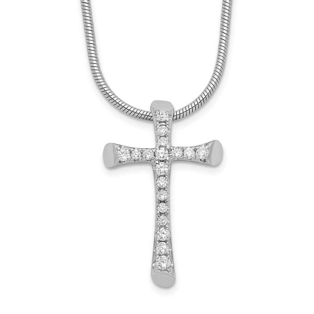 Brilliant Embers Sterling Silver Rhodium-plated 18 Stone 18 inch Micro PavÇ CZ Cross Necklace with 2 Inch Extender