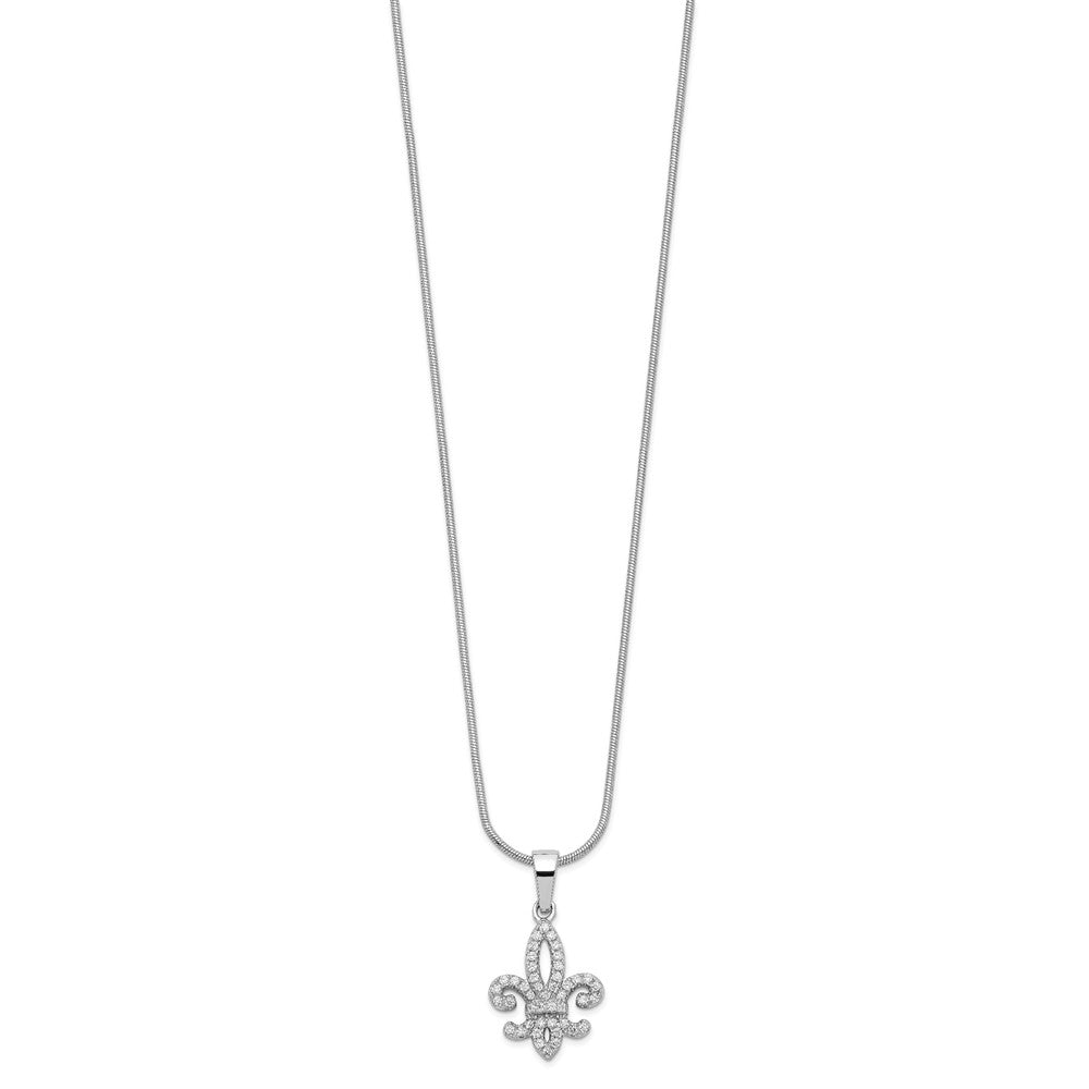 Brilliant Embers Sterling Silver Rhodium-plated 45 Stone 18 inch Micro PavÇ CZ Fleur De Lis Necklace with 2 Inch Extender