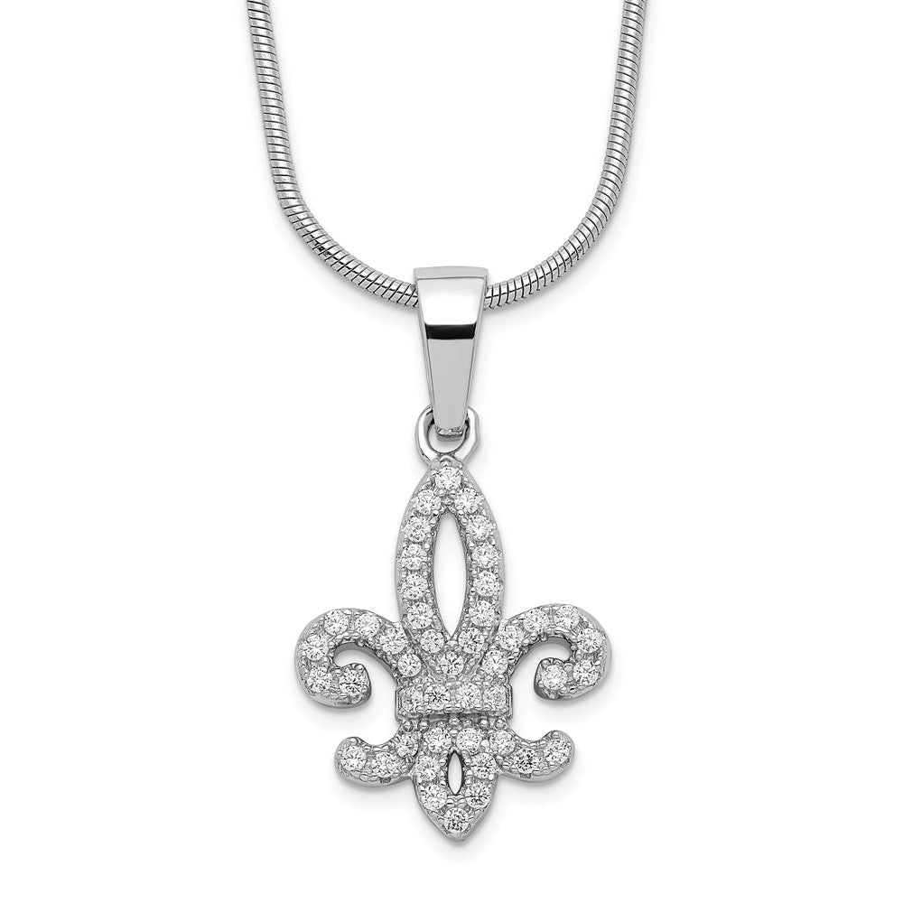 Brilliant Embers Sterling Silver Rhodium-plated 45 Stone 18 inch Micro PavÇ CZ Fleur De Lis Necklace with 2 Inch Extender