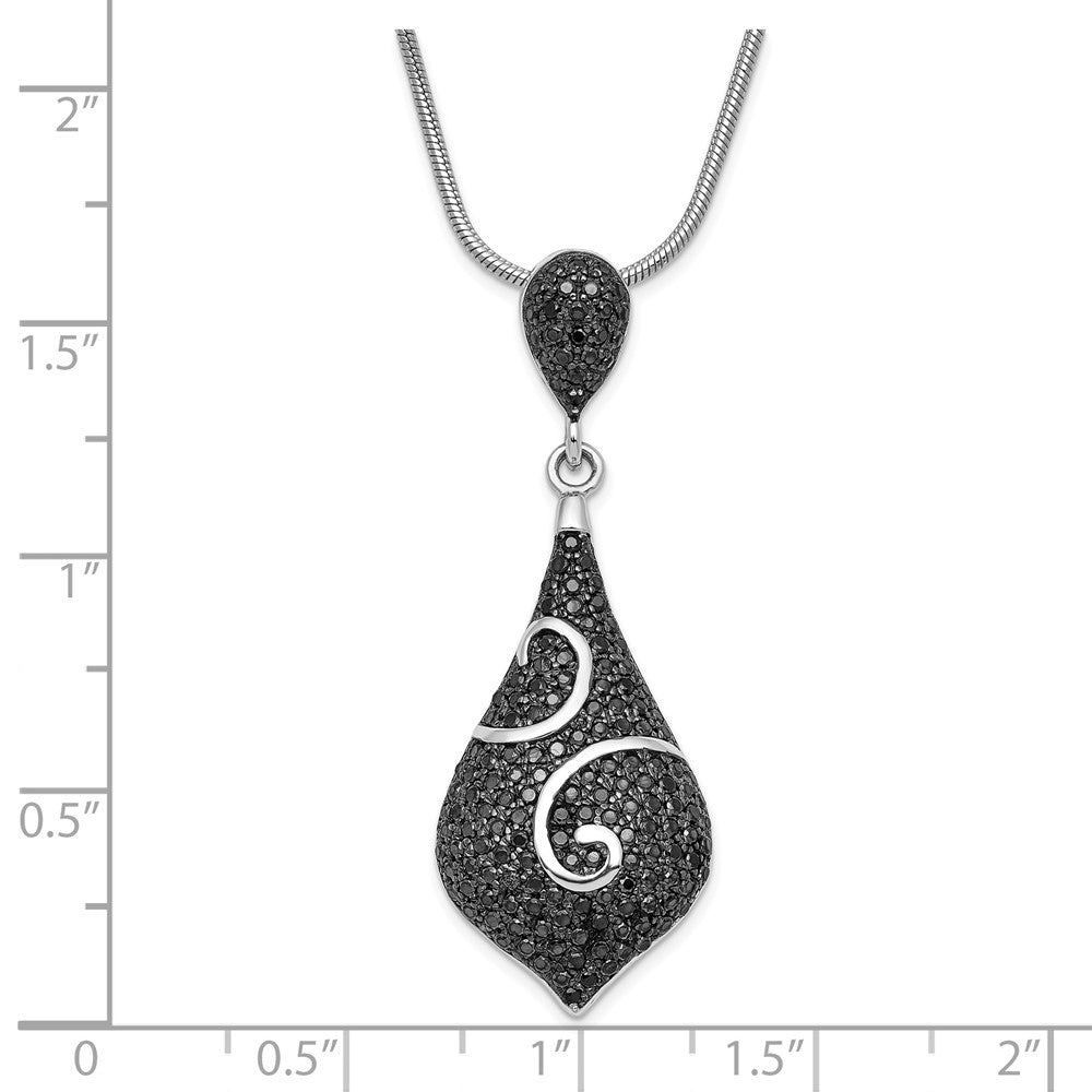 Sterling Silver & Black CZ Fancy Brilliant Embers w/ 2in ext Necklace