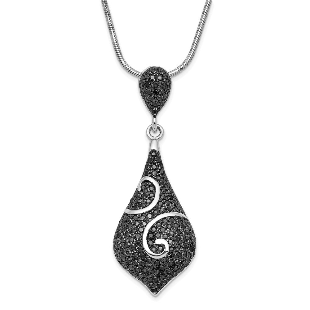 Sterling Silver & Black CZ Fancy Brilliant Embers w/ 2in ext Necklace