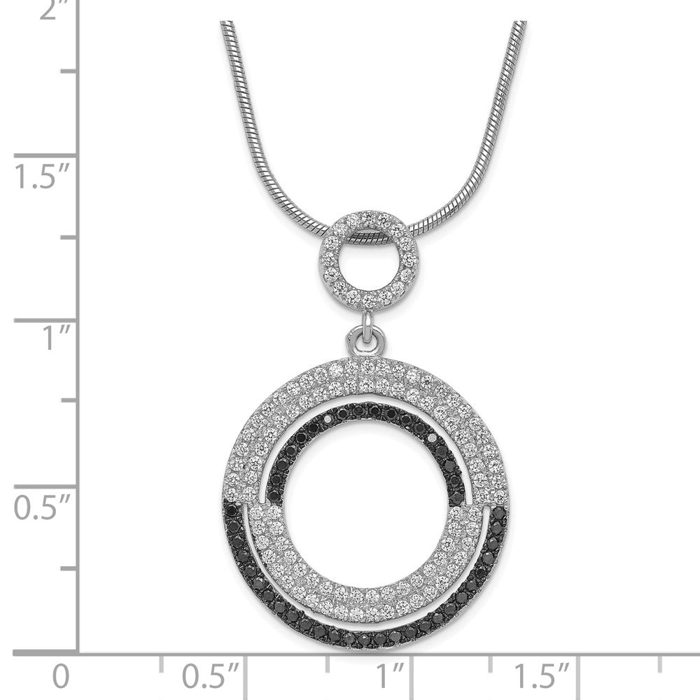 Sterling Silver Black/Clear CZ Brilliant Embers w/ 2in ext Circle Necklace