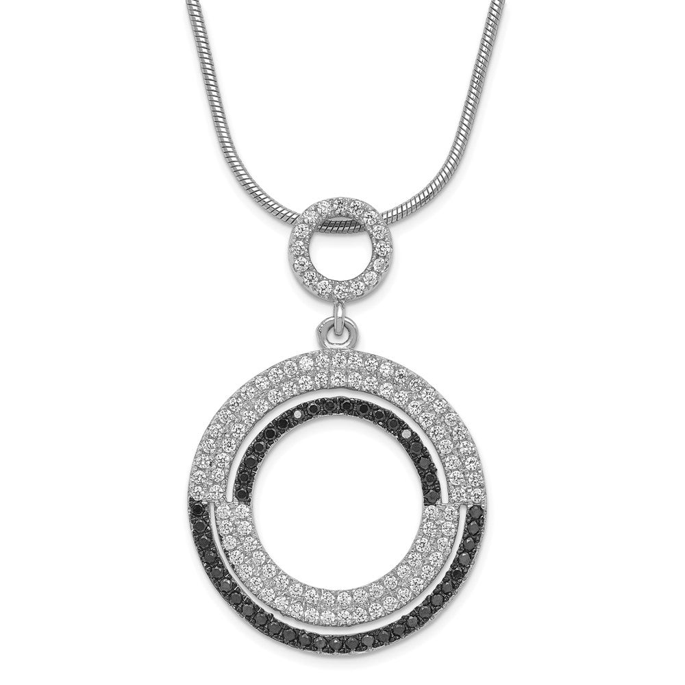 Sterling Silver Black/Clear CZ Brilliant Embers w/ 2in ext Circle Necklace