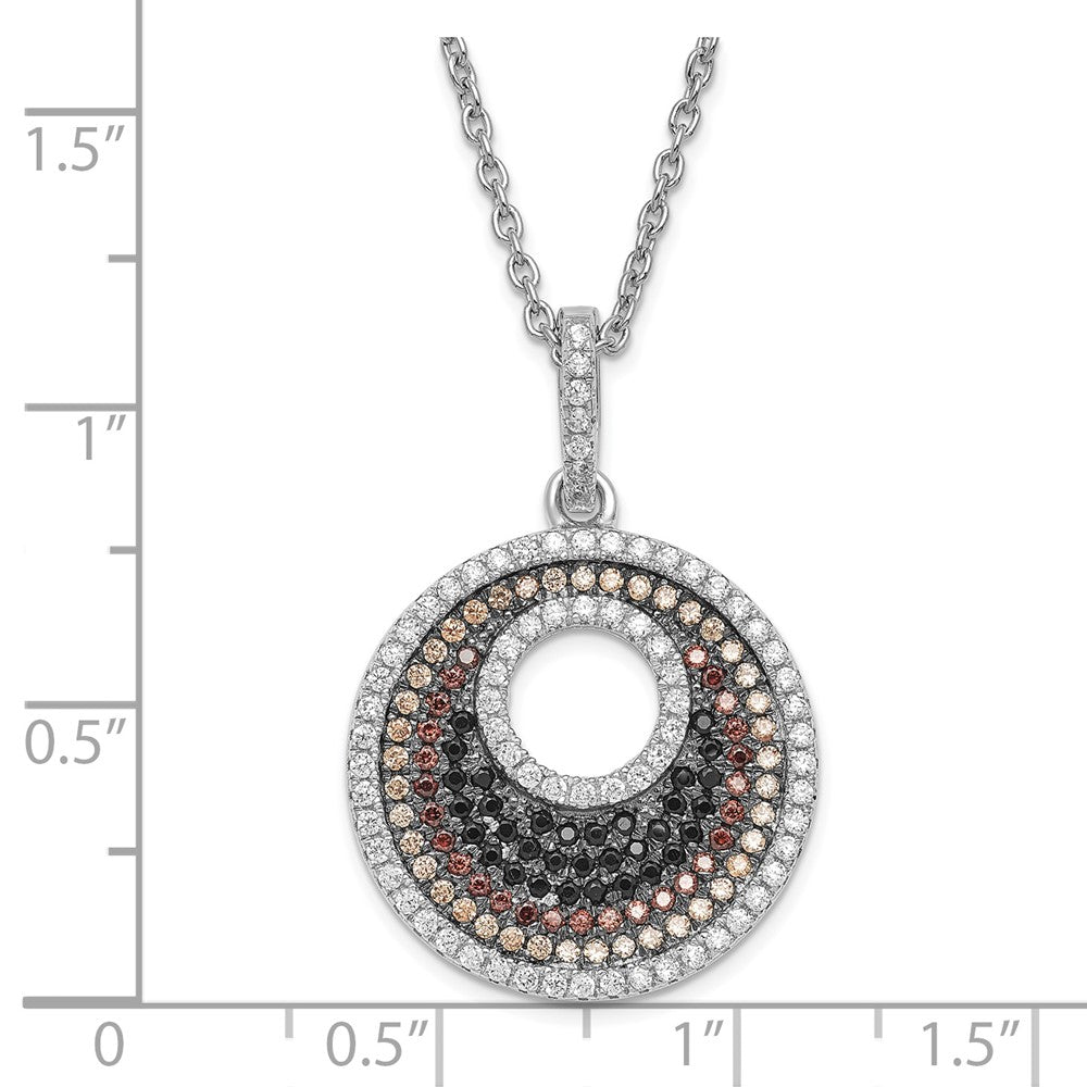 Sterling Silver & Multicolor CZ True Fire Circle w/ 2in ext Necklace