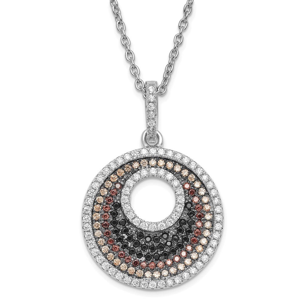 Sterling Silver & Multicolor CZ True Fire Circle w/ 2in ext Necklace