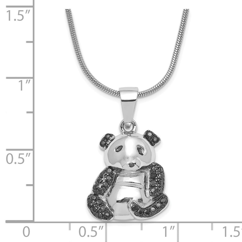 Sterling Silver & Black CZ Brilliant Embers w/ 2in ext Panda Necklace