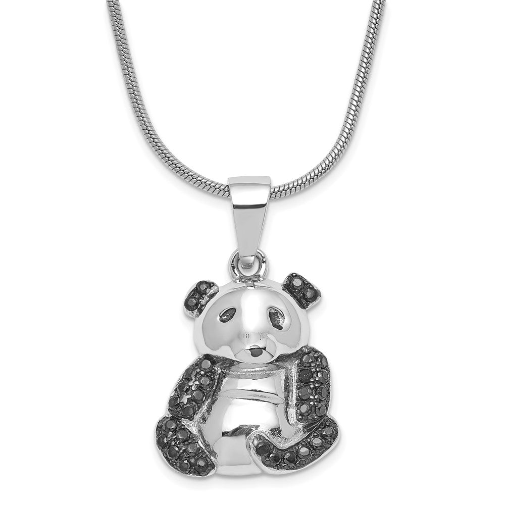 Sterling Silver & Black CZ Brilliant Embers w/ 2in ext Panda Necklace