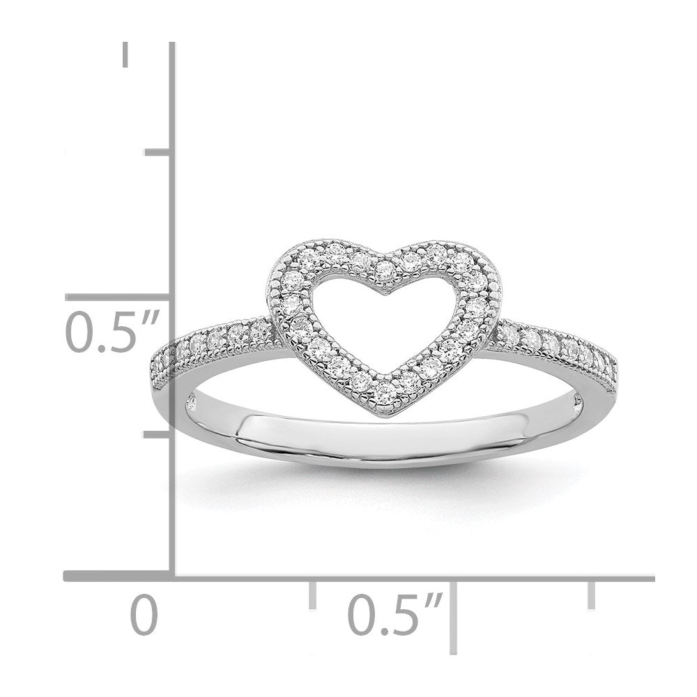 Brilliant Embers Sterling Silver Rhodium-plated 34 Stone Micro PavÇ CZ Heart Ring