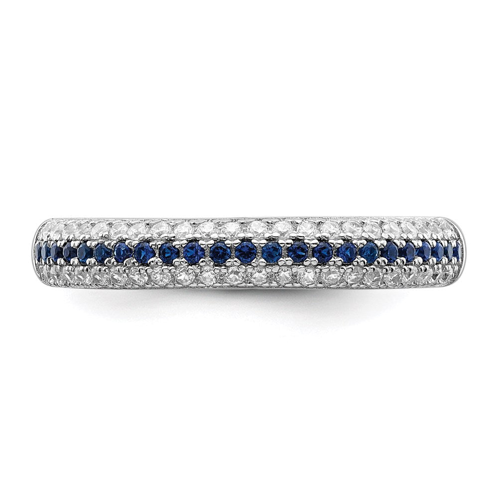 Brilliant Embers Sterling Silver Rhodium-plated 67 Stone Blue and White Micro PavÇ CZ Polished Ring