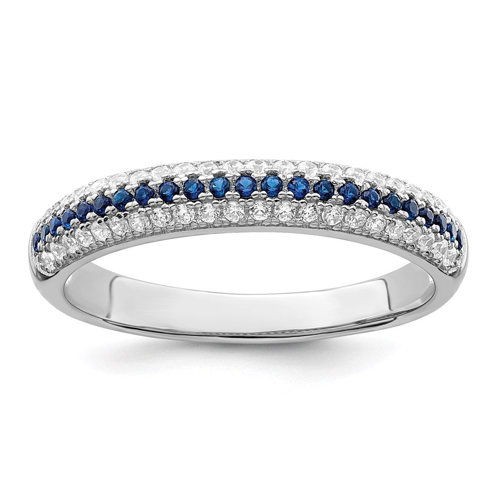 Brilliant Embers Sterling Silver Rhodium-plated 67 Stone Blue and White Micro PavÇ CZ Polished Ring