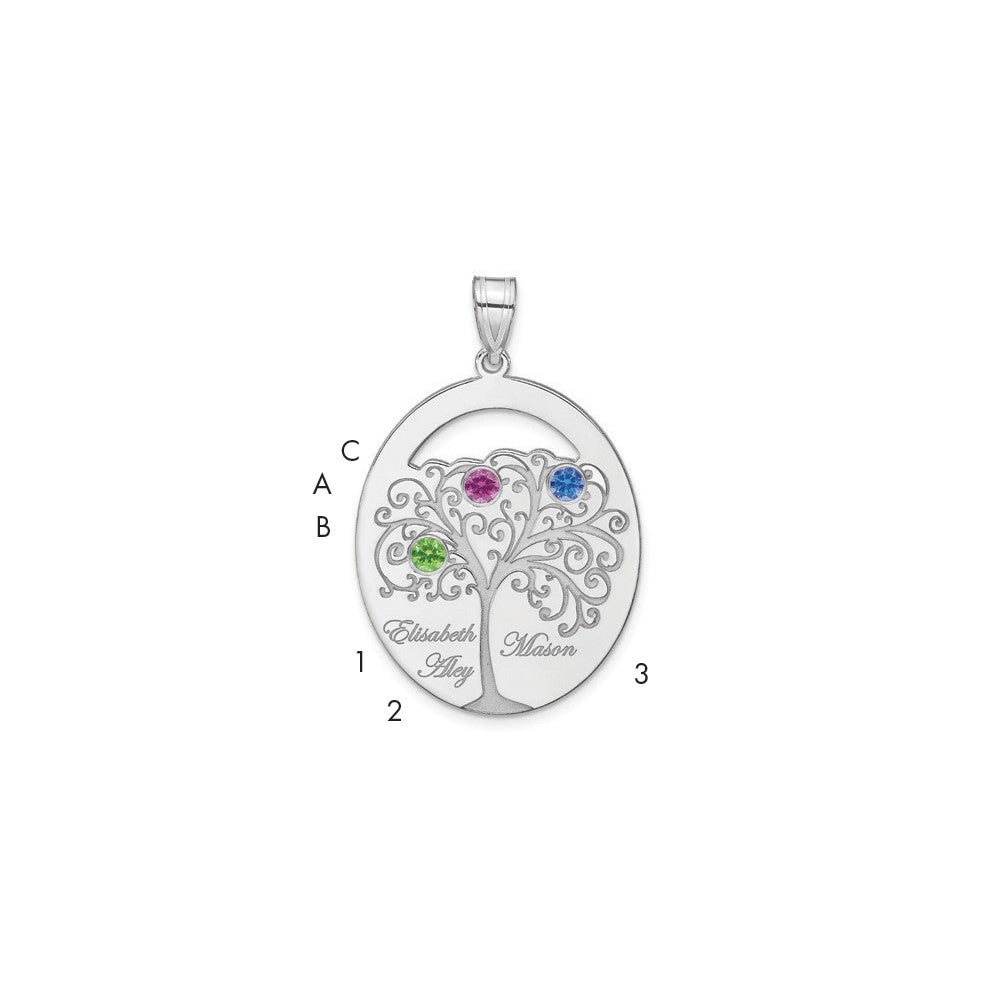 Sterling Silver/Rhod-plated 3 Birthstone with SS Bezel Family Pendant