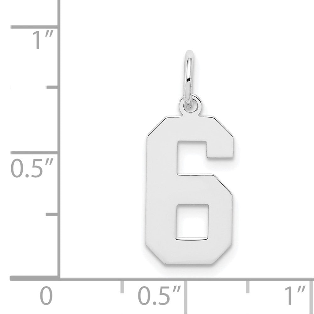 Sterling Silver/Rhodium-plated Polished Number 6 Charm