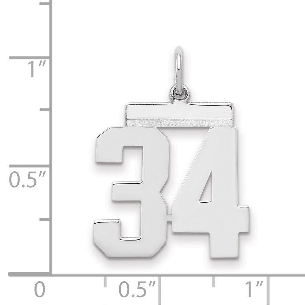 Sterling/Silver Rhodium-plated Polished Number 34 Charm