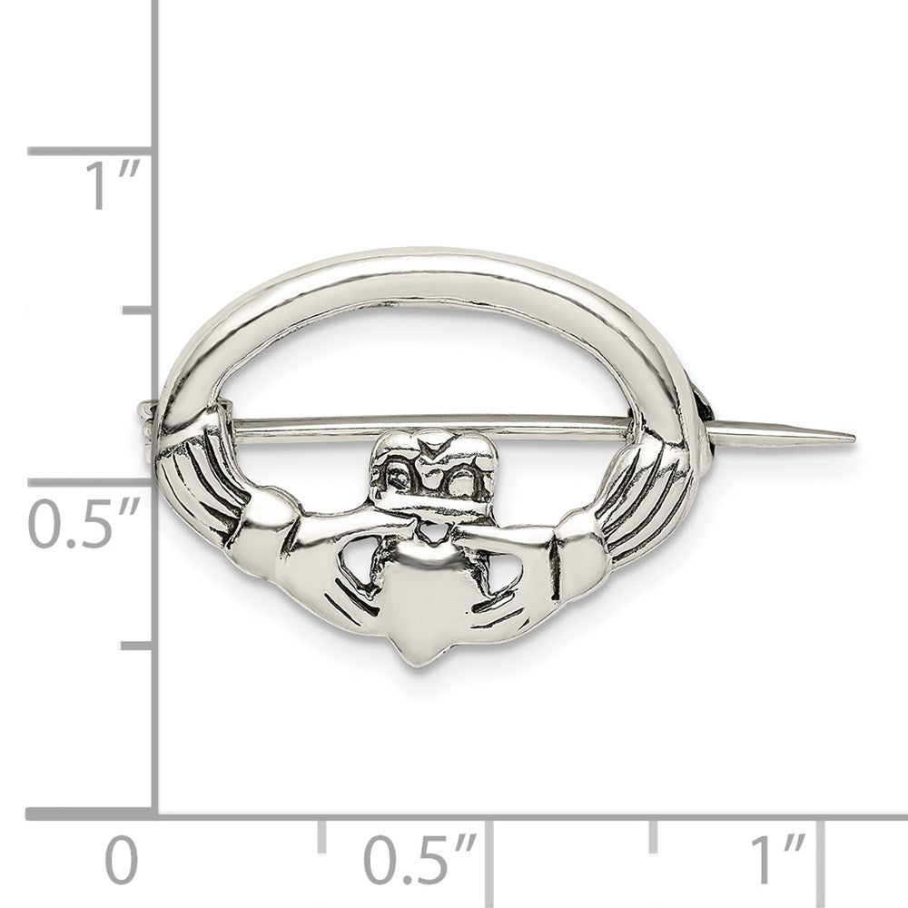 Sterling Silver Antiqued Claddagh Pin