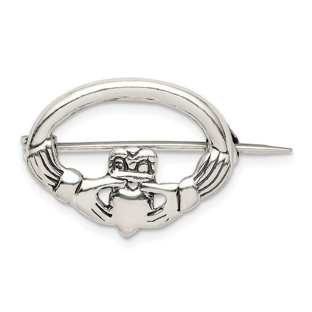 Sterling Silver Antiqued Claddagh Pin