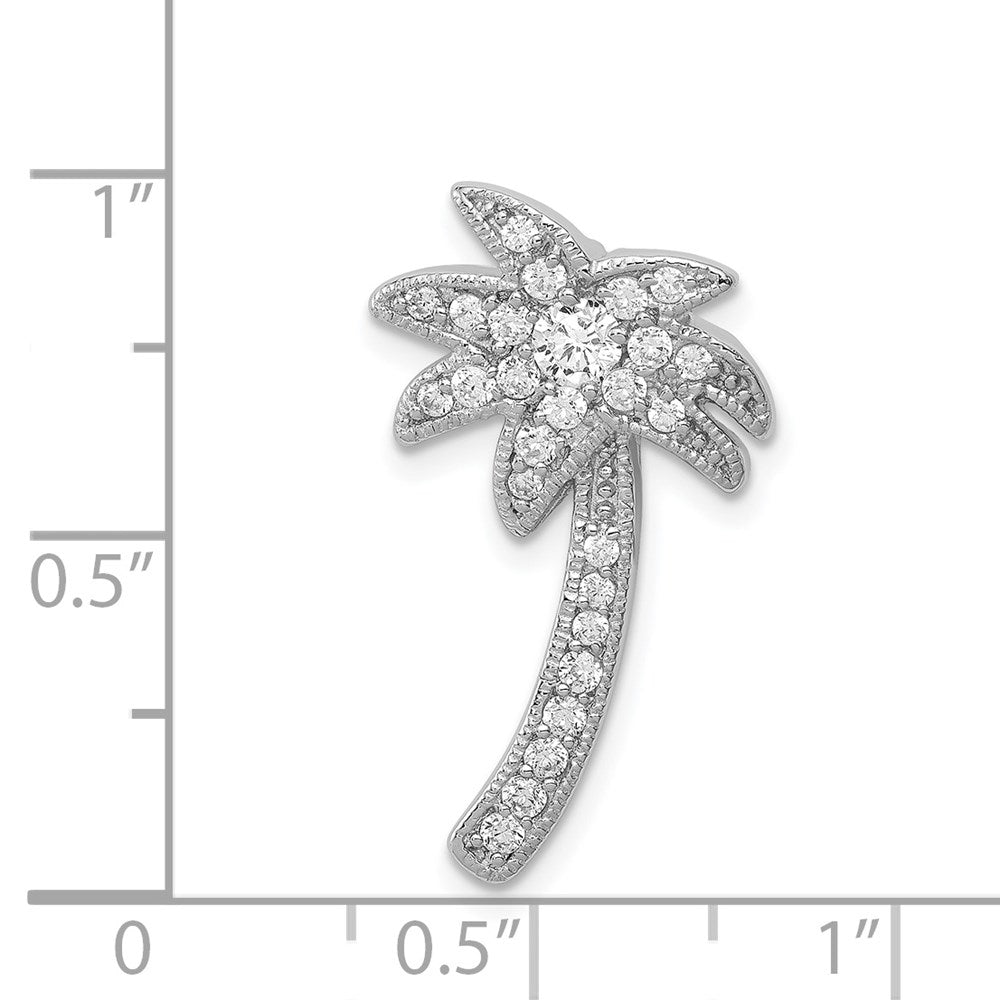 Sterling Silver Rhodium-plated CZ Palm Tree Chain Slide