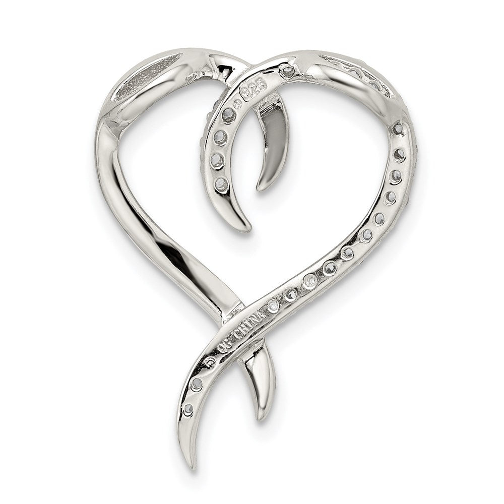 Sterling Silver Rhodium-plated CZ Heart Chain Slide