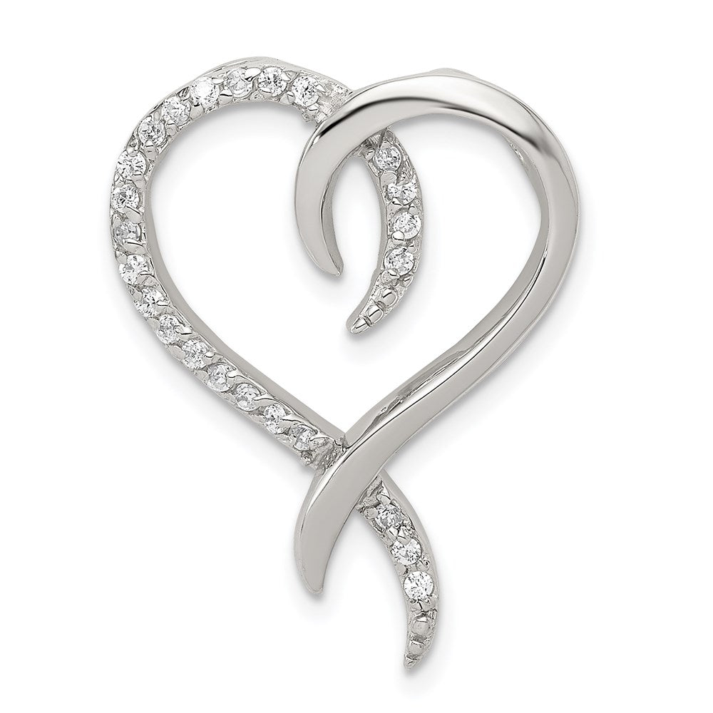 Sterling Silver Rhodium-plated CZ Heart Chain Slide