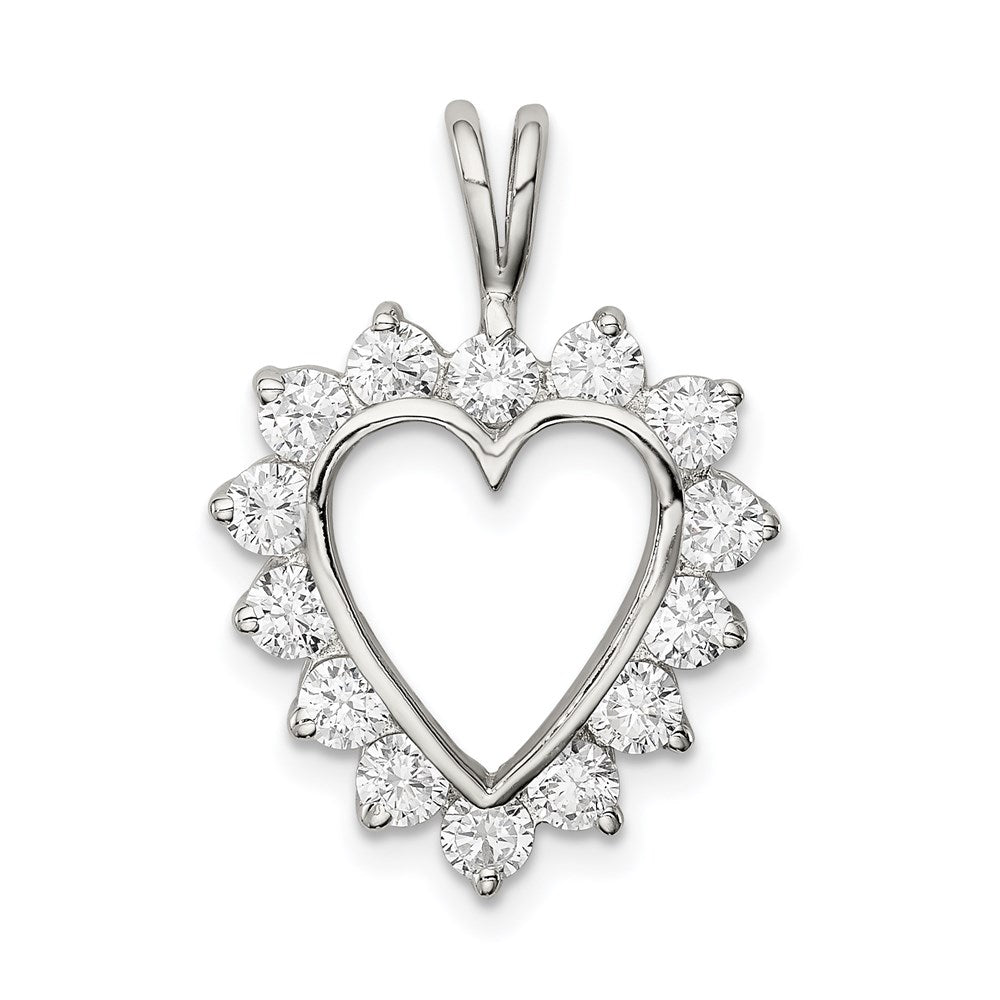 Sterling Silver Rhodium-plated CZ Heart Pendant