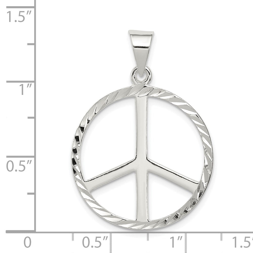 Sterling Silver Diamond-Cut Peace Symbol Pendant