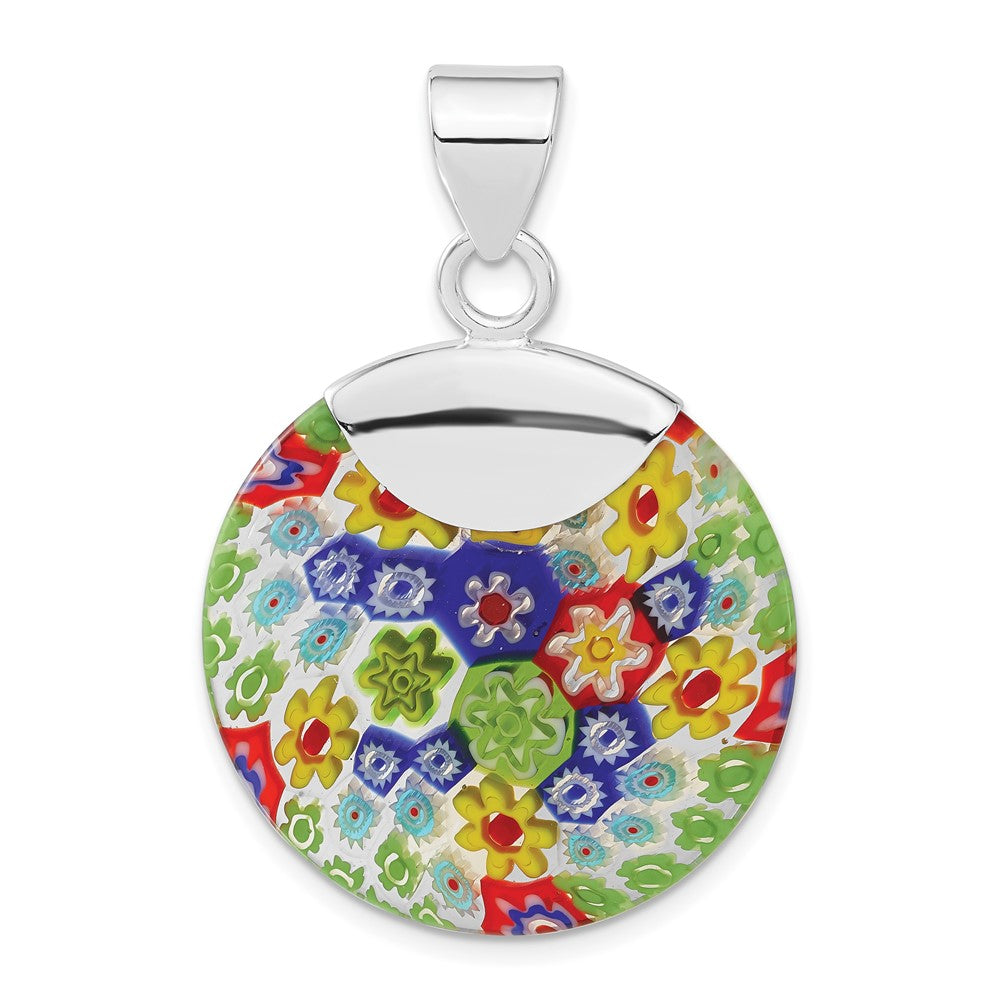 Sterling Silver Polished Multicolored Glass Fancy Round Pendant