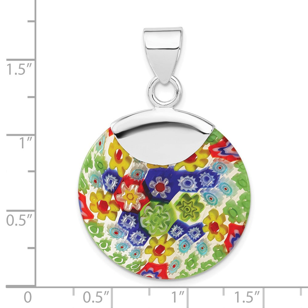 Sterling Silver Polished Multicolored Glass Fancy Round Pendant