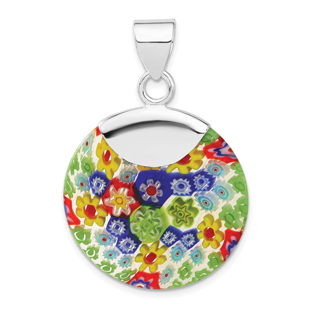 Sterling Silver Polished Multicolored Glass Fancy Round Pendant