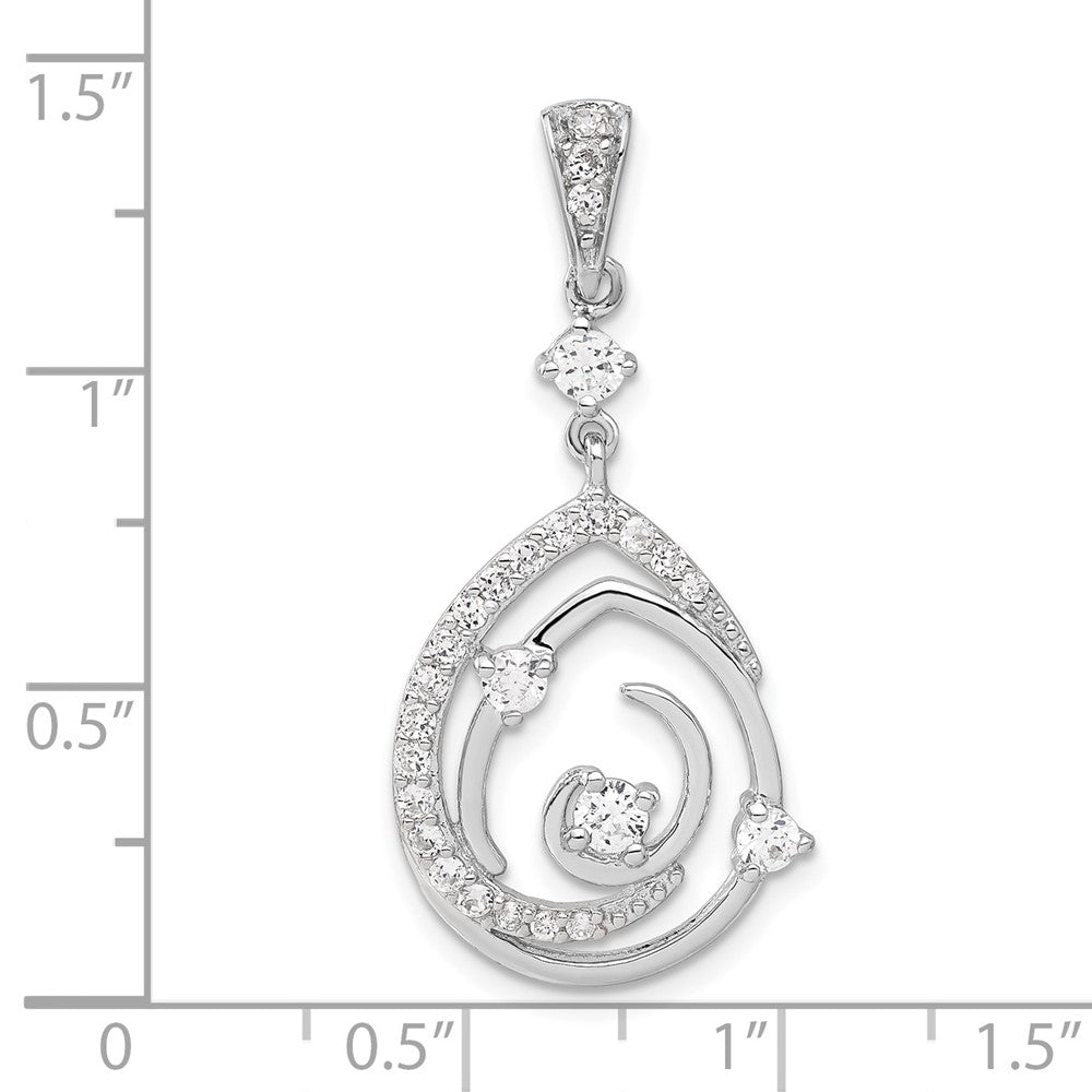 Sterling Silver Fancy Swirl w/ CZ Teardrop Pendant