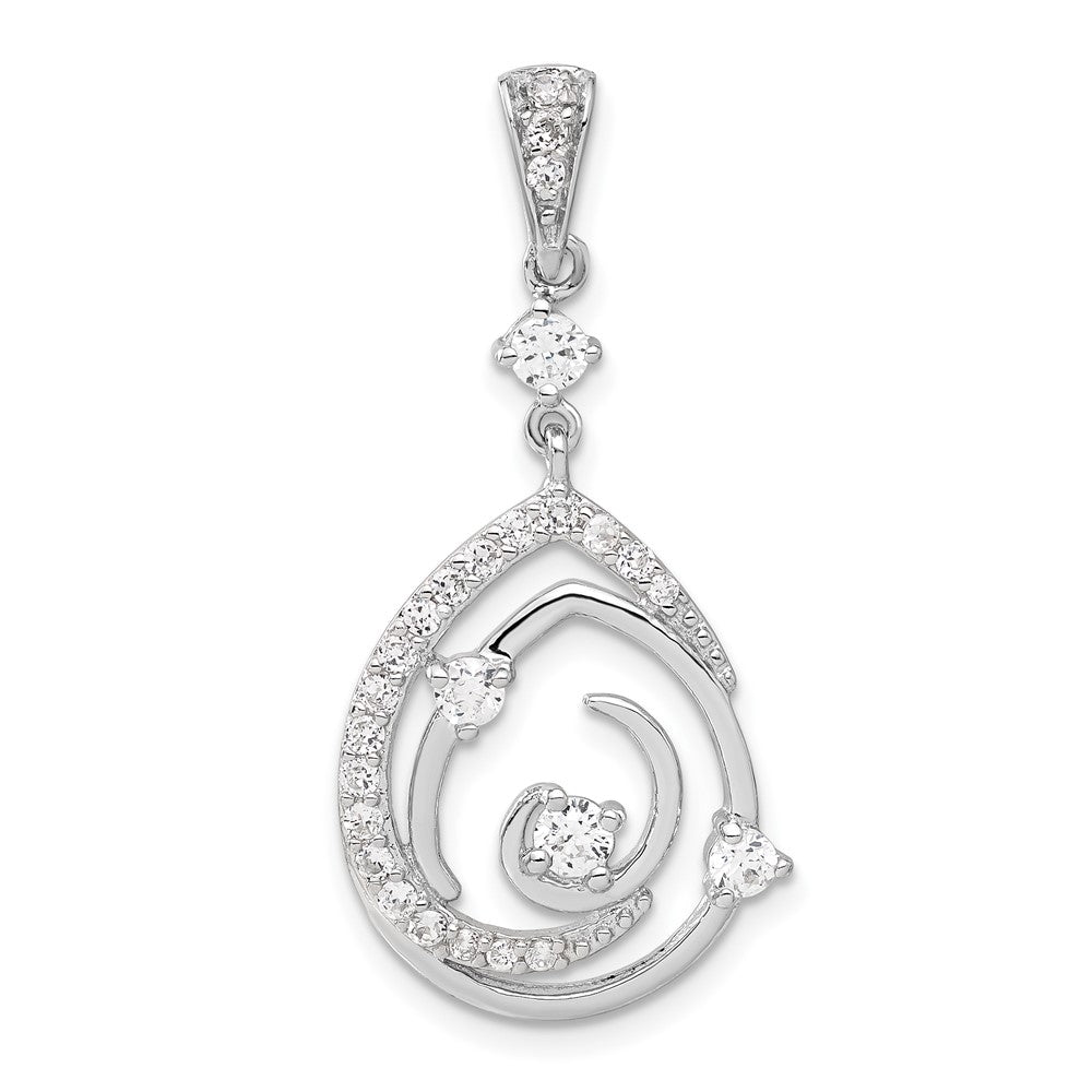 Sterling Silver Fancy Swirl w/ CZ Teardrop Pendant