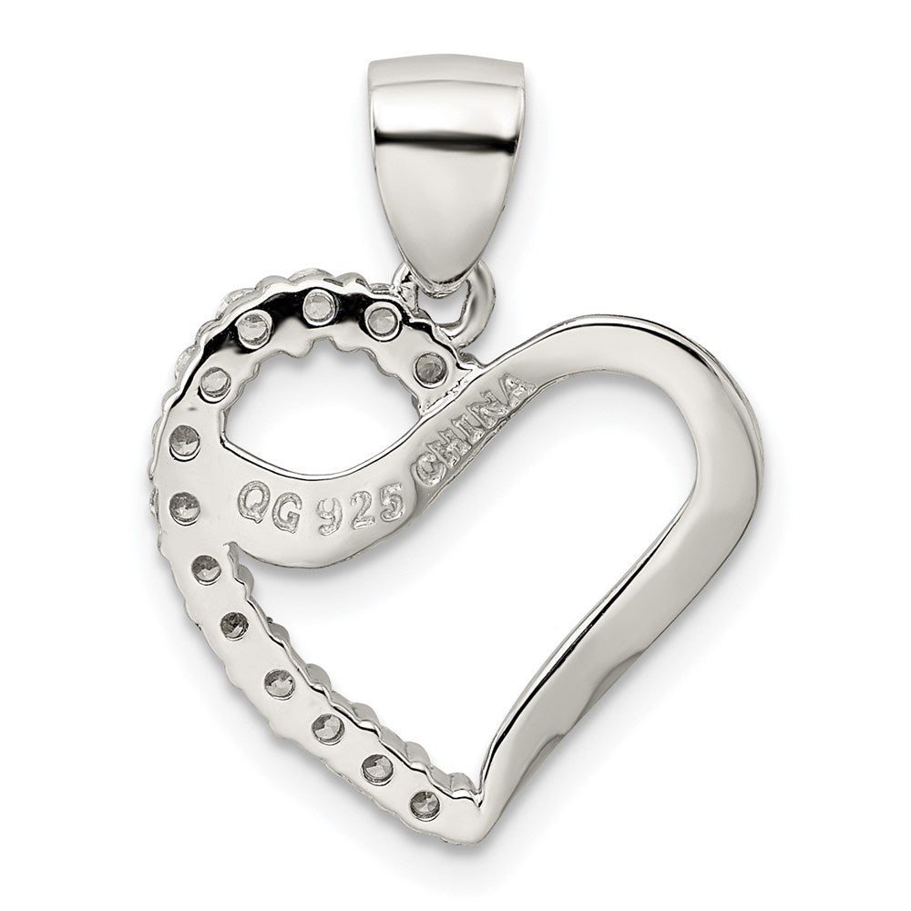 Sterling Silver Rhodium-plated CZ Heart Pendant