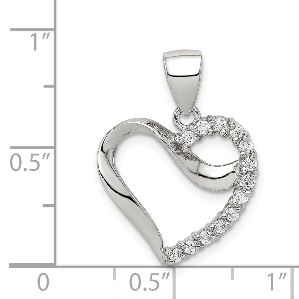 Sterling Silver Rhodium-plated CZ Heart Pendant