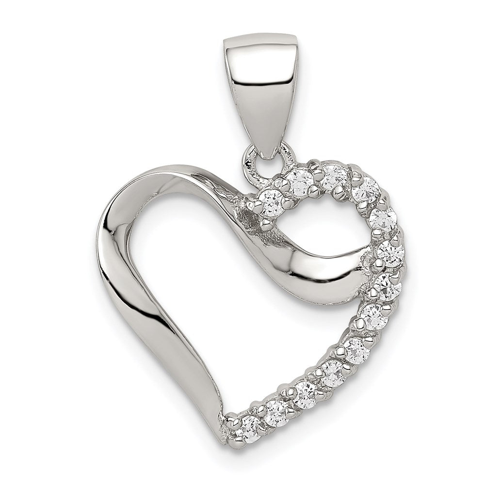 Sterling Silver Rhodium-plated CZ Heart Pendant