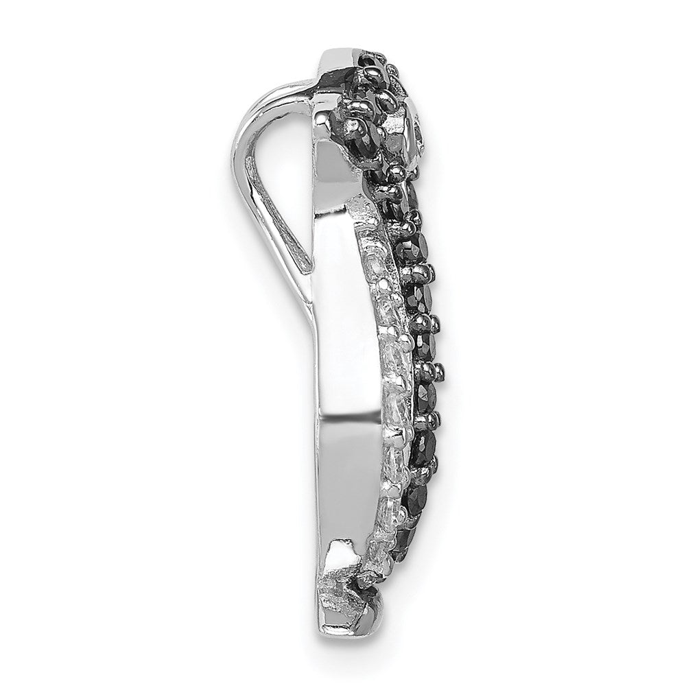 Sterling Silver Rhodium-plated Black and White CZ Penguin Chain Slide