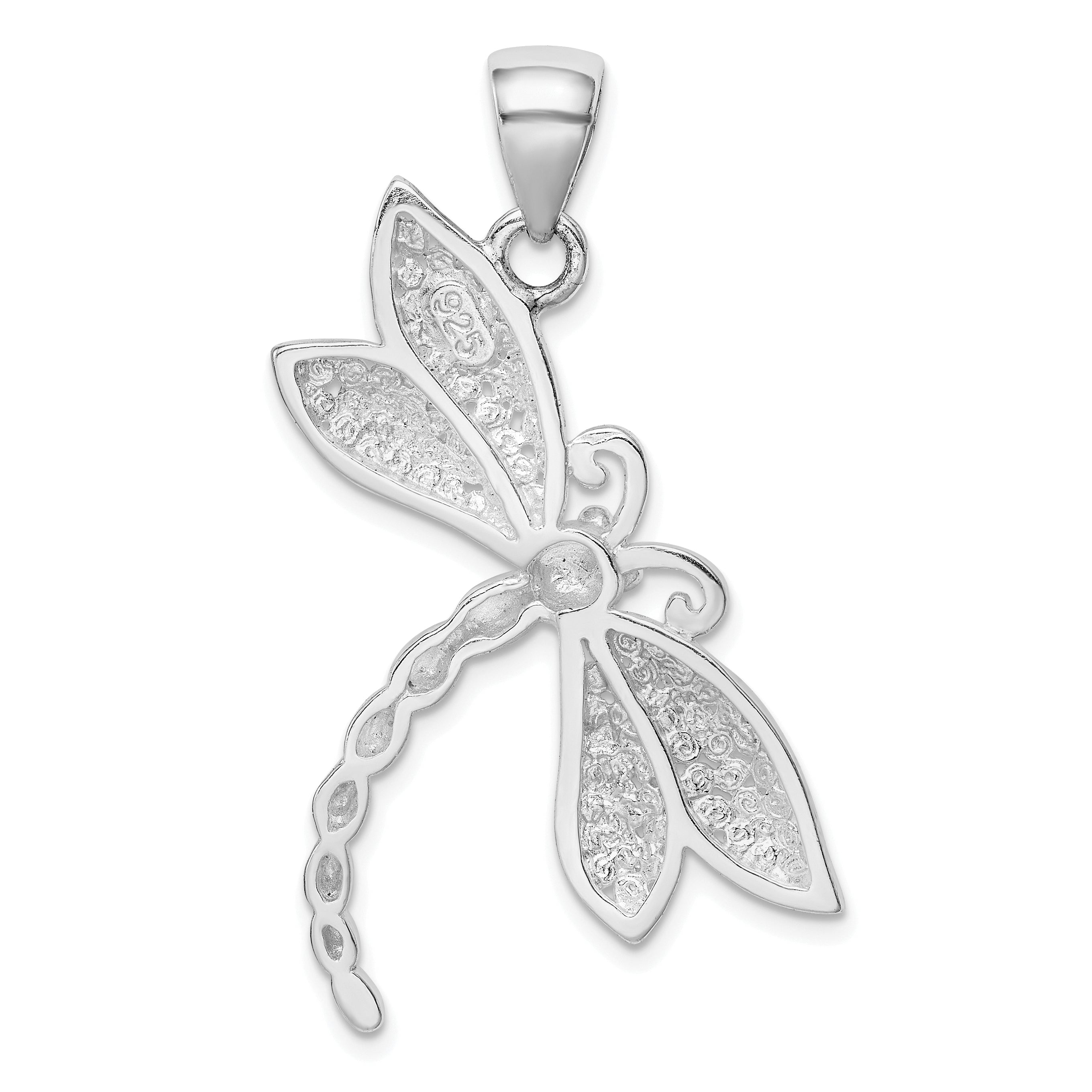 Sterling Silver Polished & Textured Dragonfly Pendant QP2140