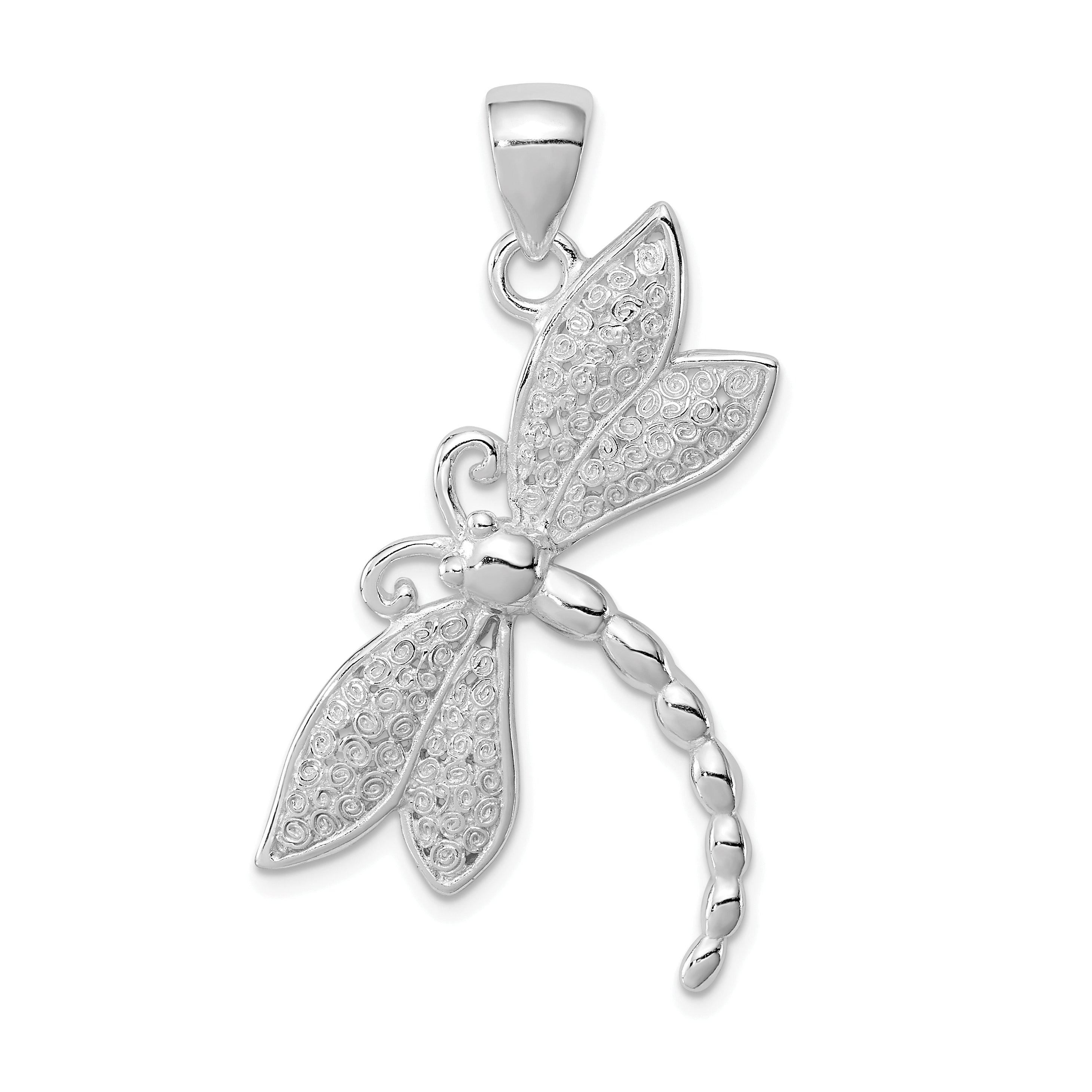 Sterling Silver Polished & Textured Dragonfly Pendant QP2140