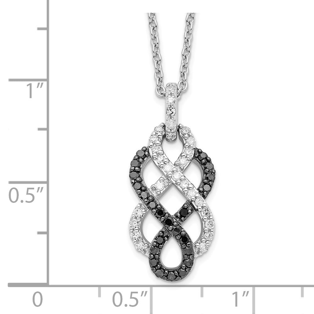 White Night Sterling Silver Rhodium-plated Black and White Diamond Intertwined Infinity Symbol 18 Inch Necklace with 2 Inc...