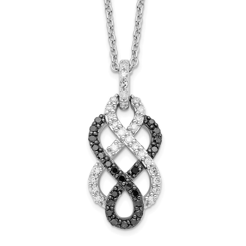 White Night Sterling Silver Rhodium-plated Black and White Diamond Intertwined Infinity Symbol 18 Inch Necklace with 2 Inc...