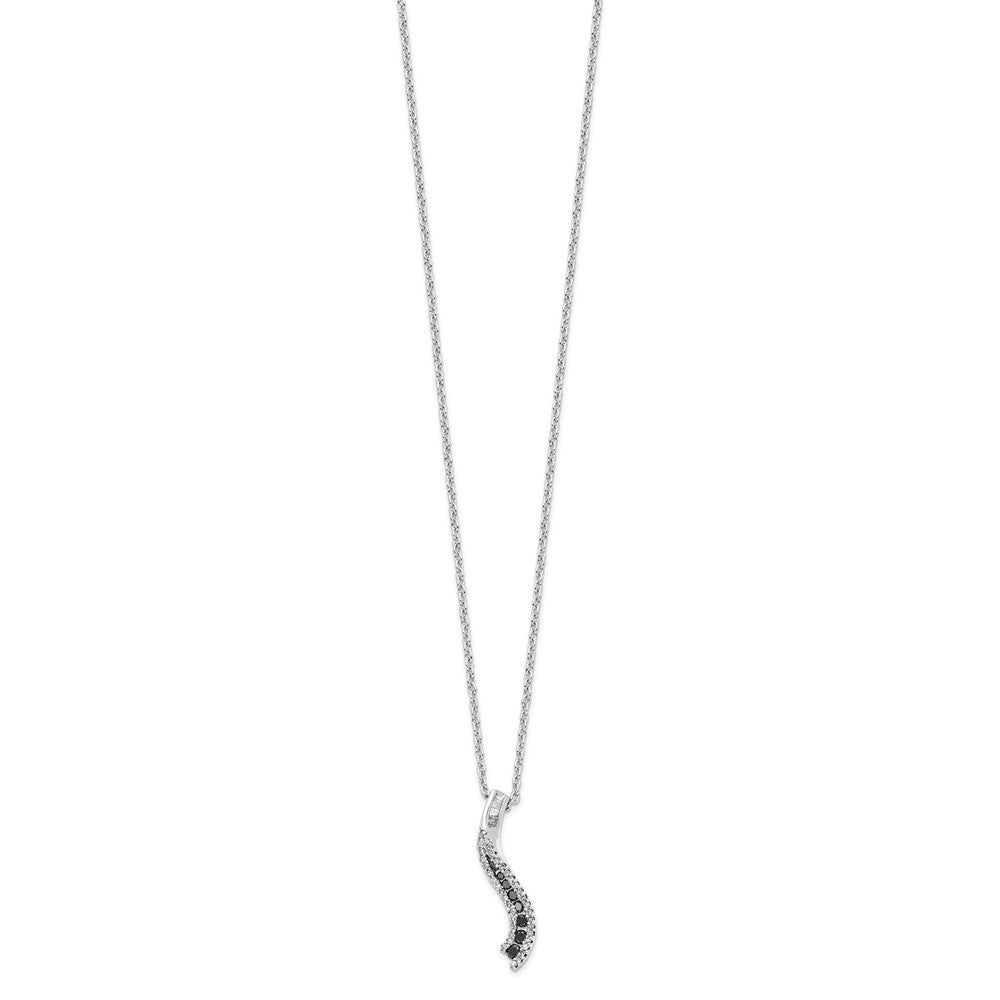 White Night Sterling Silver Rhodium-plated Black and White Diamond 18 Inch Necklace with 2 Inch Extender