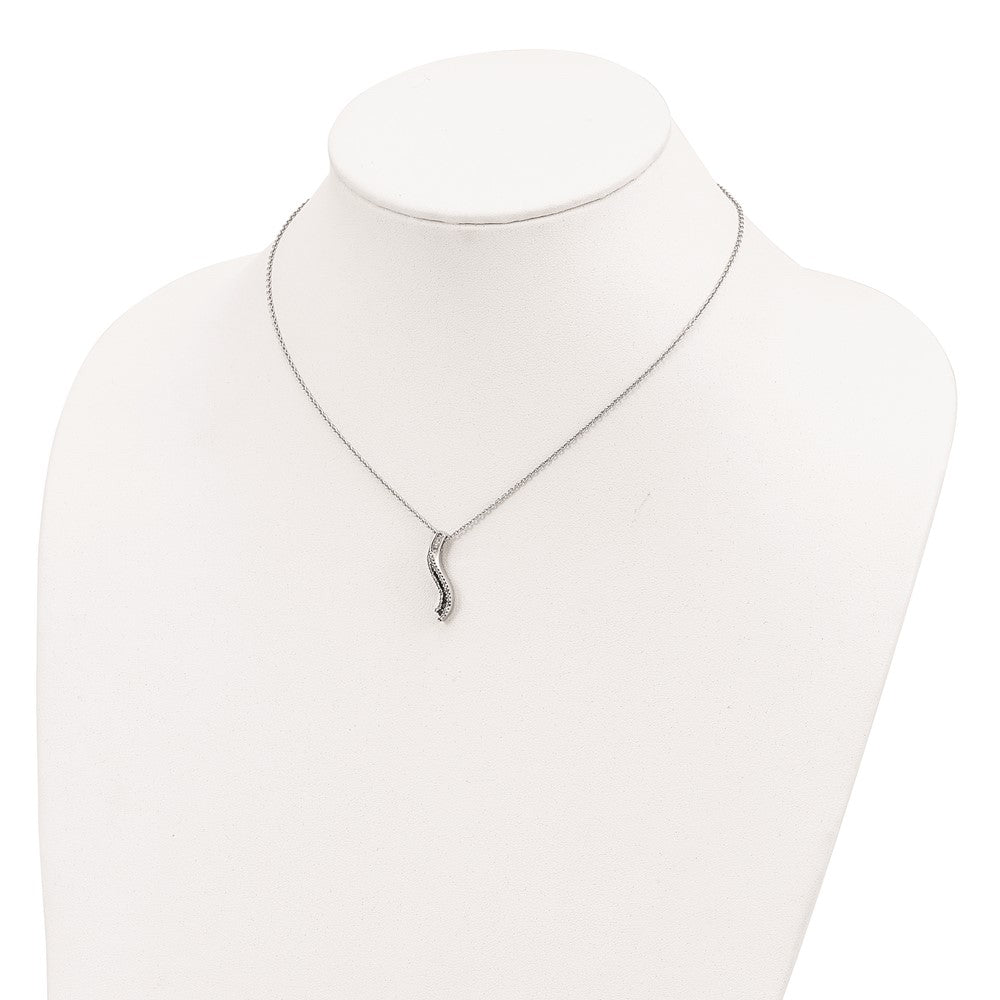 White Night Sterling Silver Rhodium-plated Black and White Diamond 18 Inch Necklace with 2 Inch Extender