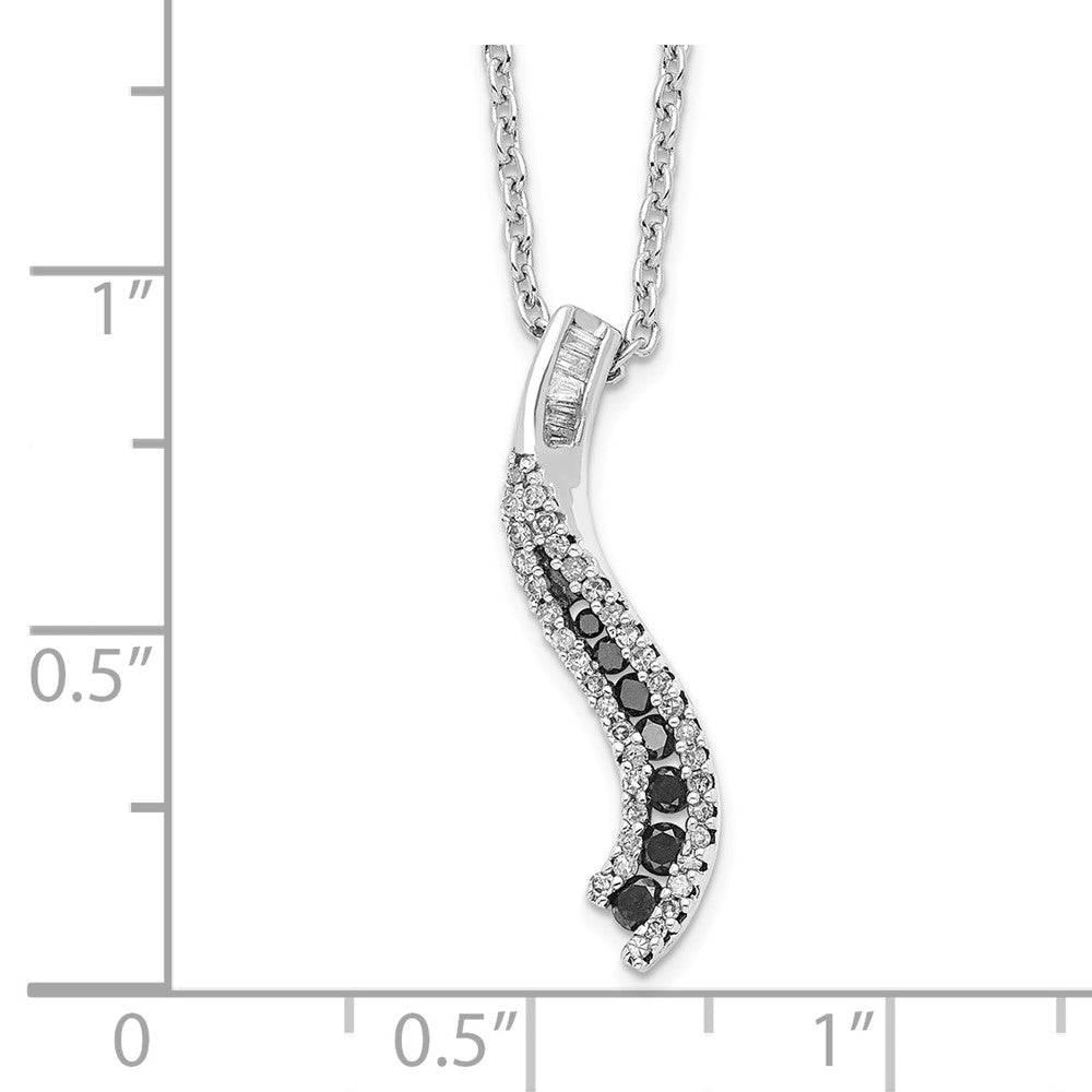 White Night Sterling Silver Rhodium-plated Black and White Diamond 18 Inch Necklace with 2 Inch Extender