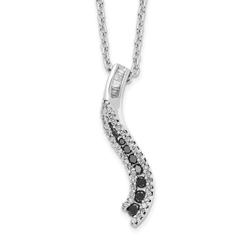 White Night Sterling Silver Rhodium-plated Black and White Diamond 18 Inch Necklace with 2 Inch Extender