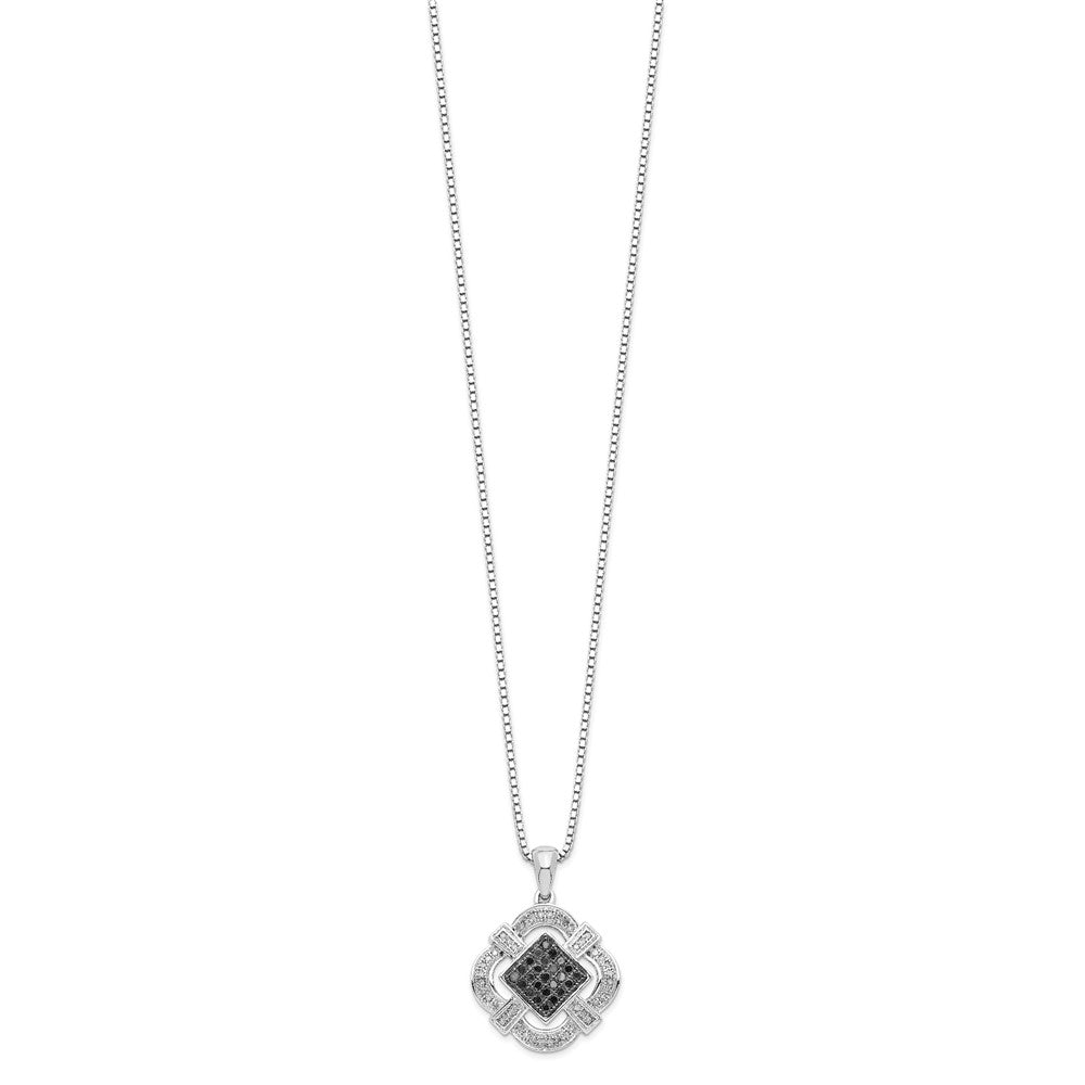 White Night Sterling Silver Rhodium-plated Black and White Diamond 18 Inch Necklace with 2 Inch Extender