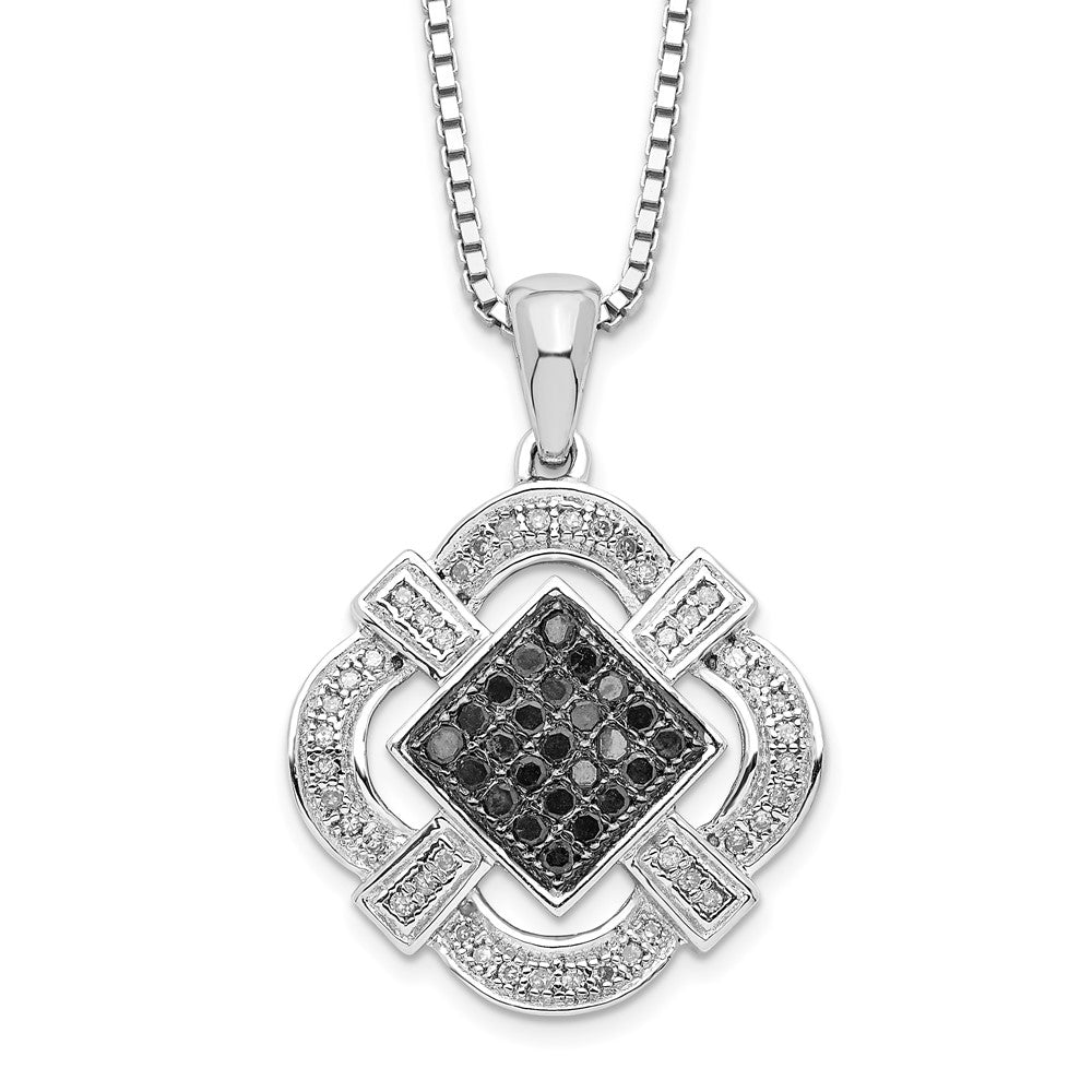 White Night Sterling Silver Rhodium-plated Black and White Diamond 18 Inch Necklace with 2 Inch Extender