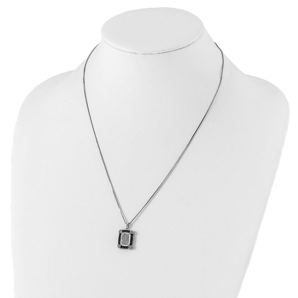 White Night Sterling Silver Rhodium-plated Black and White Diamond 18 Inch Necklace with 2 Inch Extender