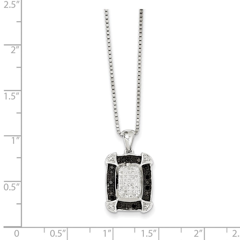 White Night Sterling Silver Rhodium-plated Black and White Diamond 18 Inch Necklace with 2 Inch Extender