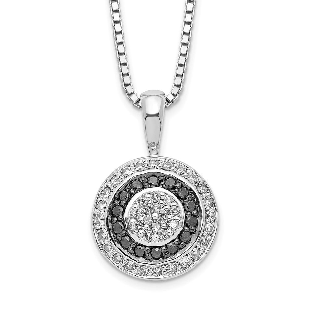 White Night Sterling Silver Rhodium-plated Black and White Diamond Circle Pendant 18 Inch Necklace with 2 Inch Extender