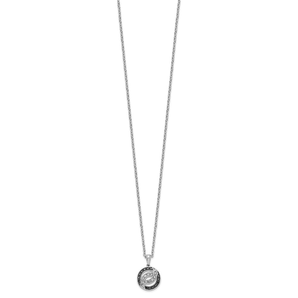 White Night Sterling Silver Rhodium-plated Black and White Diamond 18 Inch Necklace with 2 Inch Extender